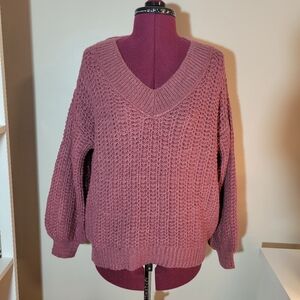 Women's Sonoma, V-Neck Knit Sweater, Mauve, Small